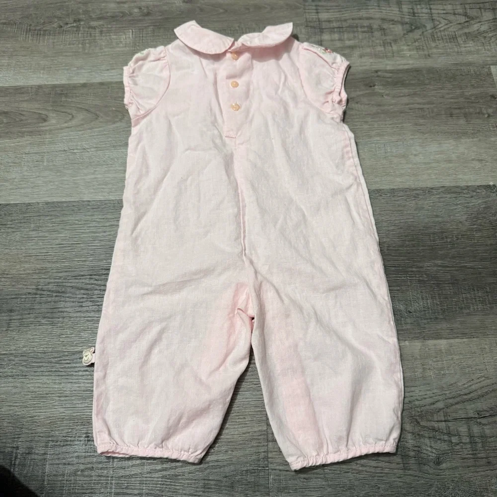 Vintage Walt Disney Embroidered Winnie The Pooh Baby Pink One Piece Outfit  6M - Picture 5 of 6